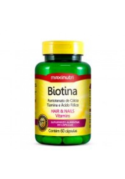 Biotina + Vitamina B5, B1 e Ácido Fólico com 60 cápsulas, Maxinutri 