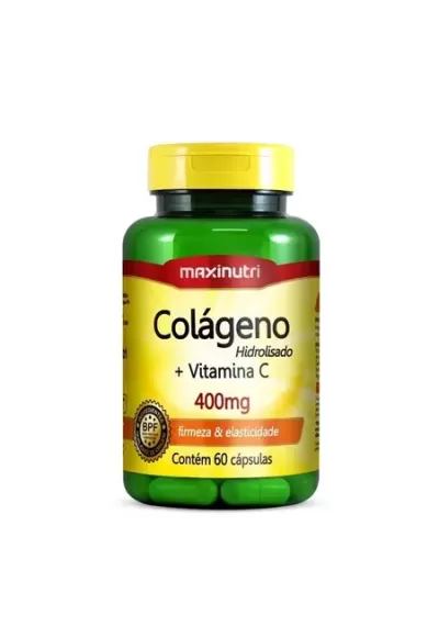 Colágeno Hidrolisado + Vitamina C 400mg com 60 capsulas, Maxinutri 