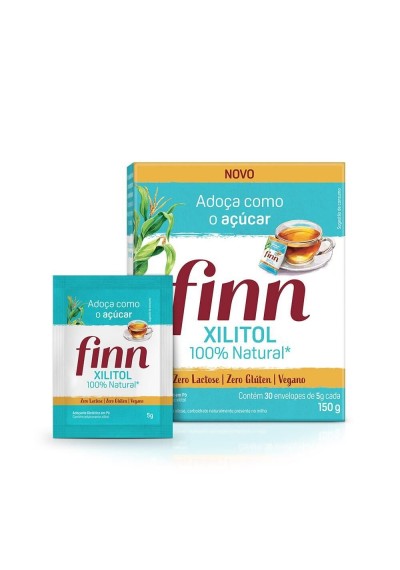 Adoçante Finn Xilitol 100% Natural 30 Envelopes Sem Lactose Zero Glúten 150g