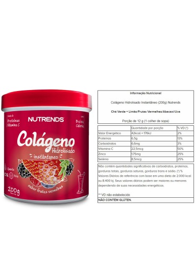 Colágeno Hidrolisado Instantâneo Nutrends 200g (Morango, Uva, Limão e Abacaxi)
