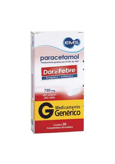Paracetamol 750 mg contem 20 comprimidos 