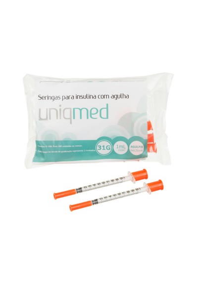 Seringas Uniqmed 1ml insulina  agulha 6 mm,  8 mm c/ 10