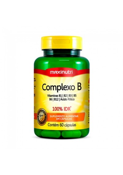 Complexo B (Vitaminas B1, B2, B3, B5, B6, B12 e Ácido Fólico) 100%IDR* com 60 cáps, Maxinutri 