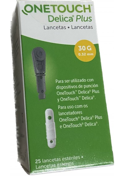 Cx com 25 lancetas OneTouch Delica Plus 30G (0,32mm).