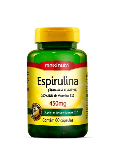 Espirulina c/ 60 cápsulas 450mg, Maxinutri